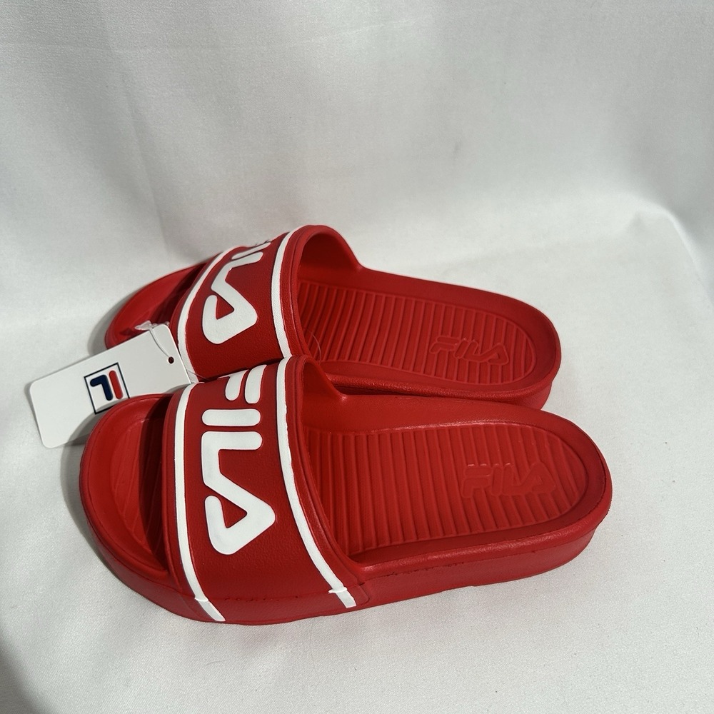 NEW KID'S FILA SLEEK SLIDE ST SANDAL, FILA RED WHITE, Kids Sz 12 - Picture 3 of 6